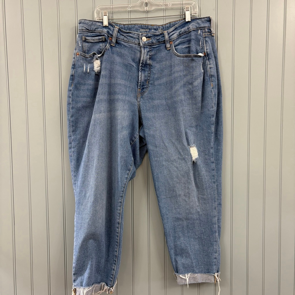 Old Navy Curvy OG Blue Distressed Straight Leg Jeans Size 18